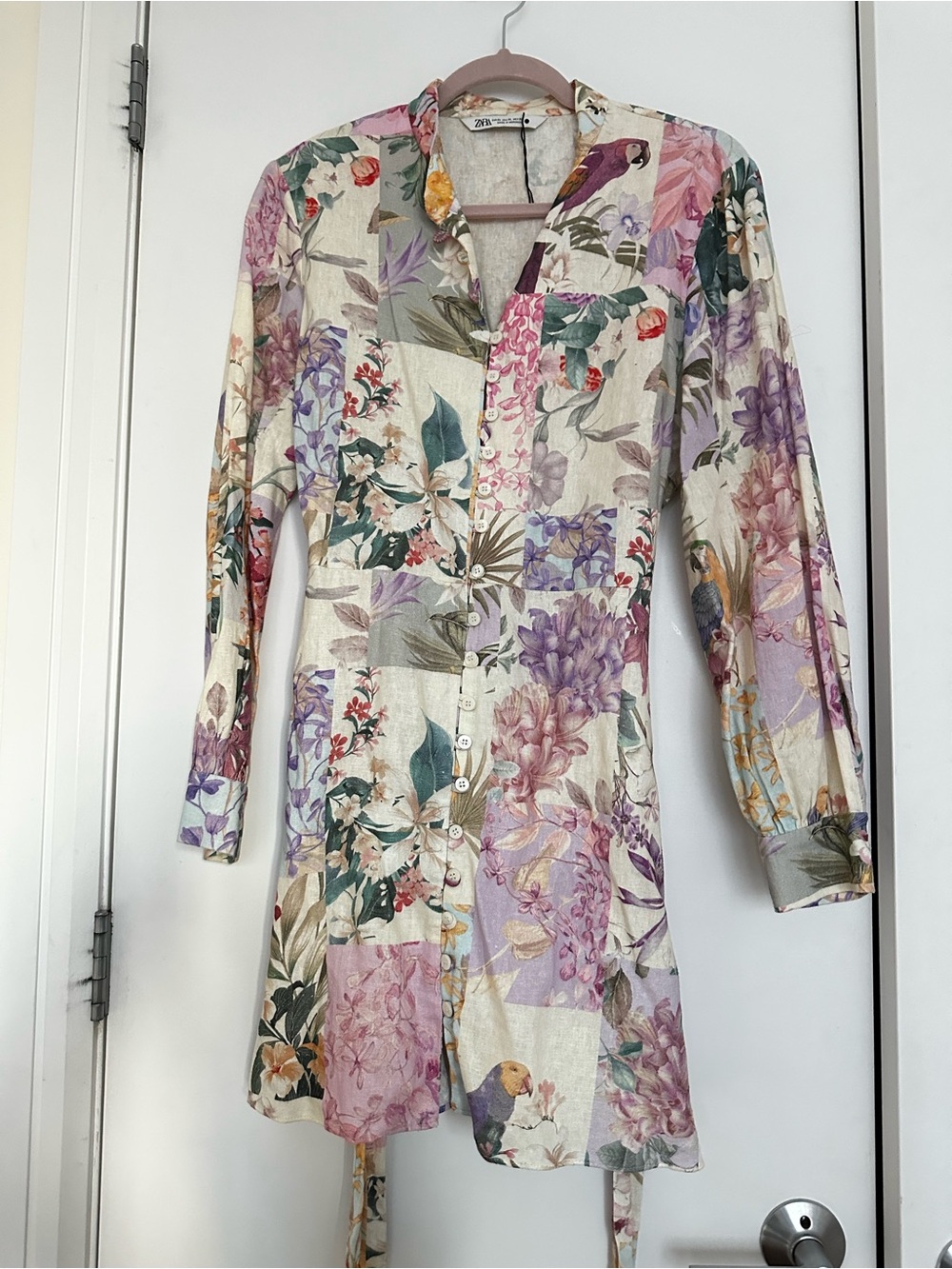 Zara Floral Long Sleeve Dress Tunic – Cream, Purple, Green, Pink